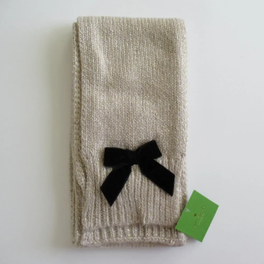 Kate Spade New York Western Velvet Metallic Bow Muffler Scarf NWT $98 - Picture 3 of 7